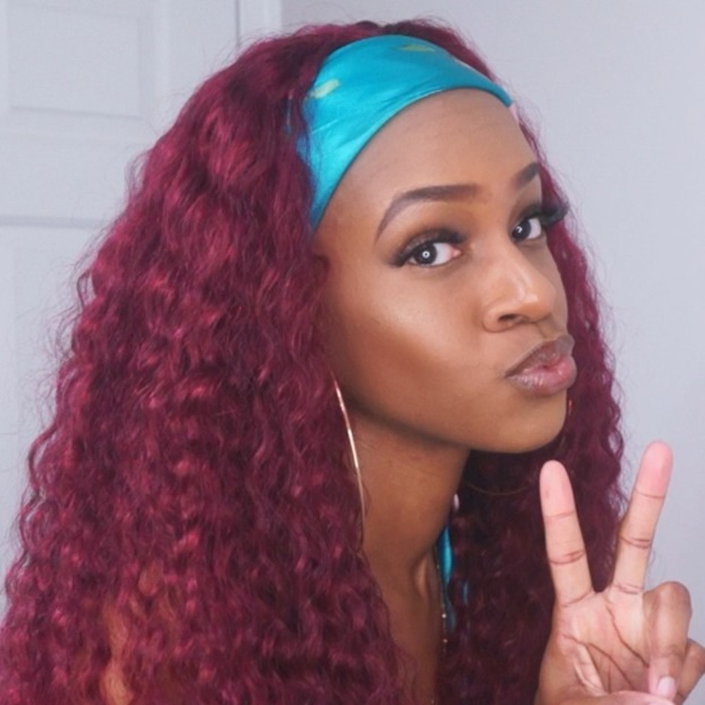 20 inch Deep Wave Red Headband Wig
